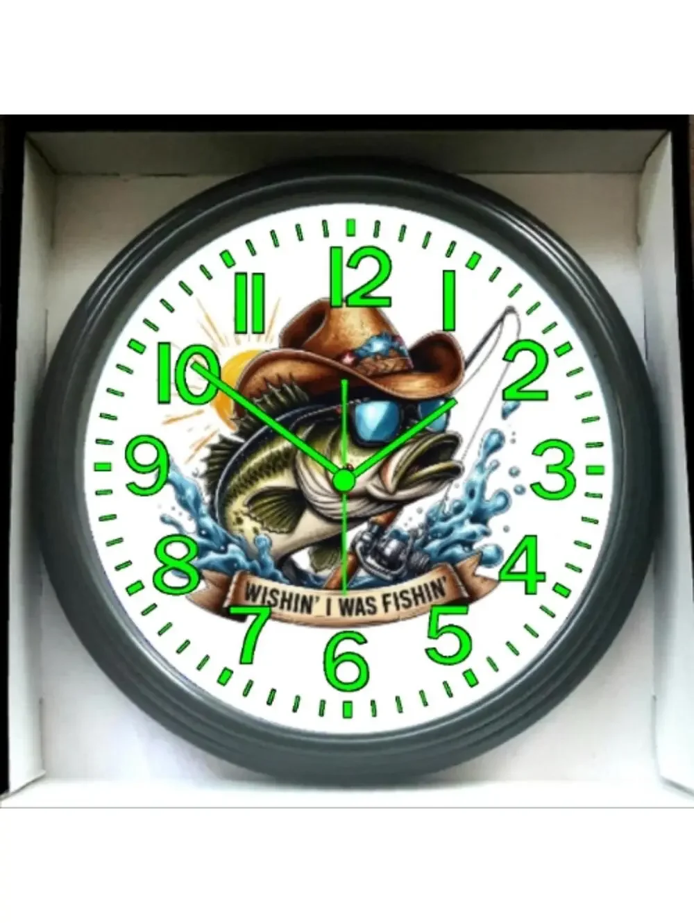 Wishing I Was Fishing Country Glow In The Dark Wall Clock New